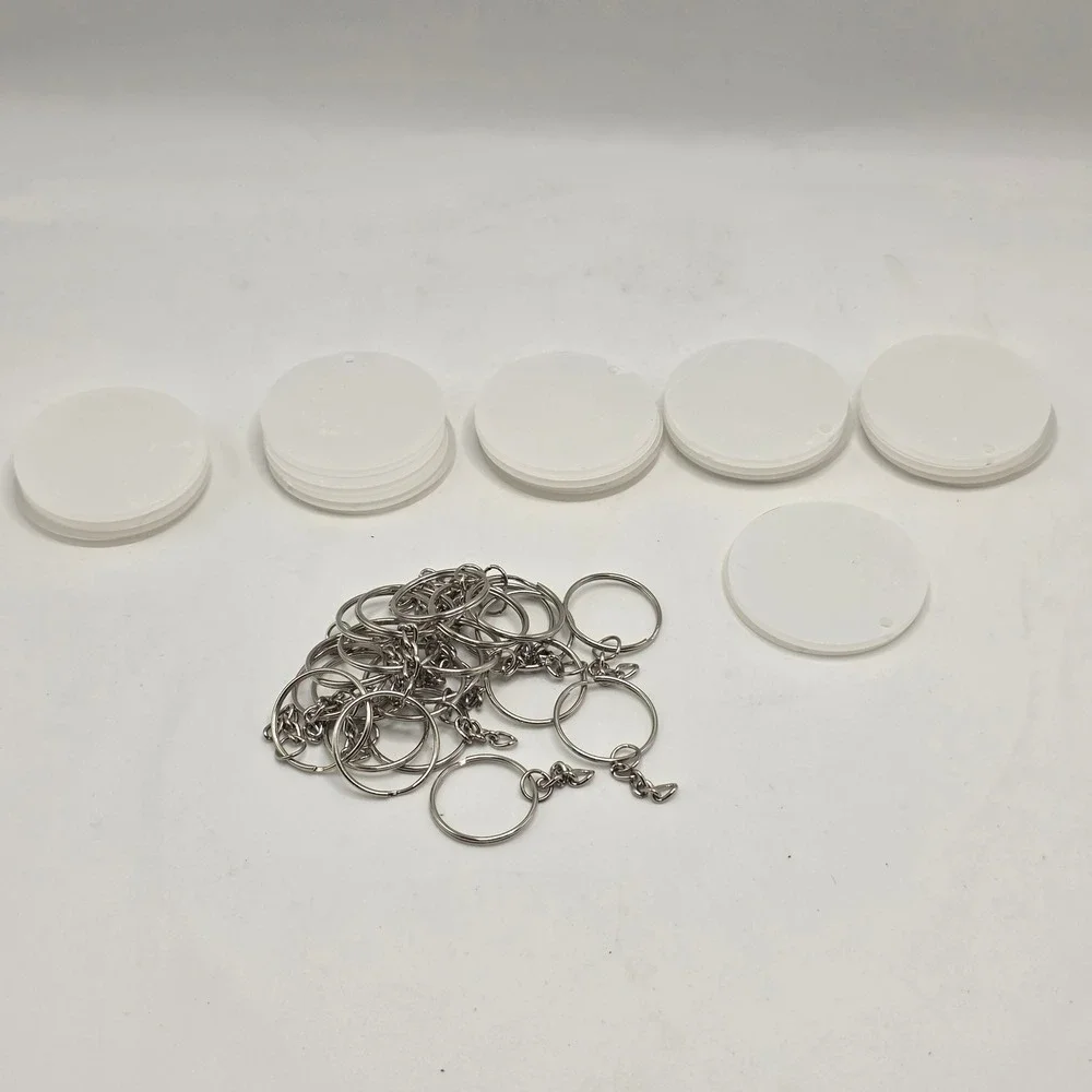 22‎ Acrylic Circle Discs Unisex White DIY Keychain Blanks Craft Supplies